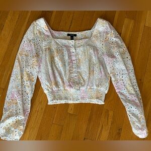 Aqua Eyelet Long Sleeve Top with Pastel Accents Bloomingdale’s